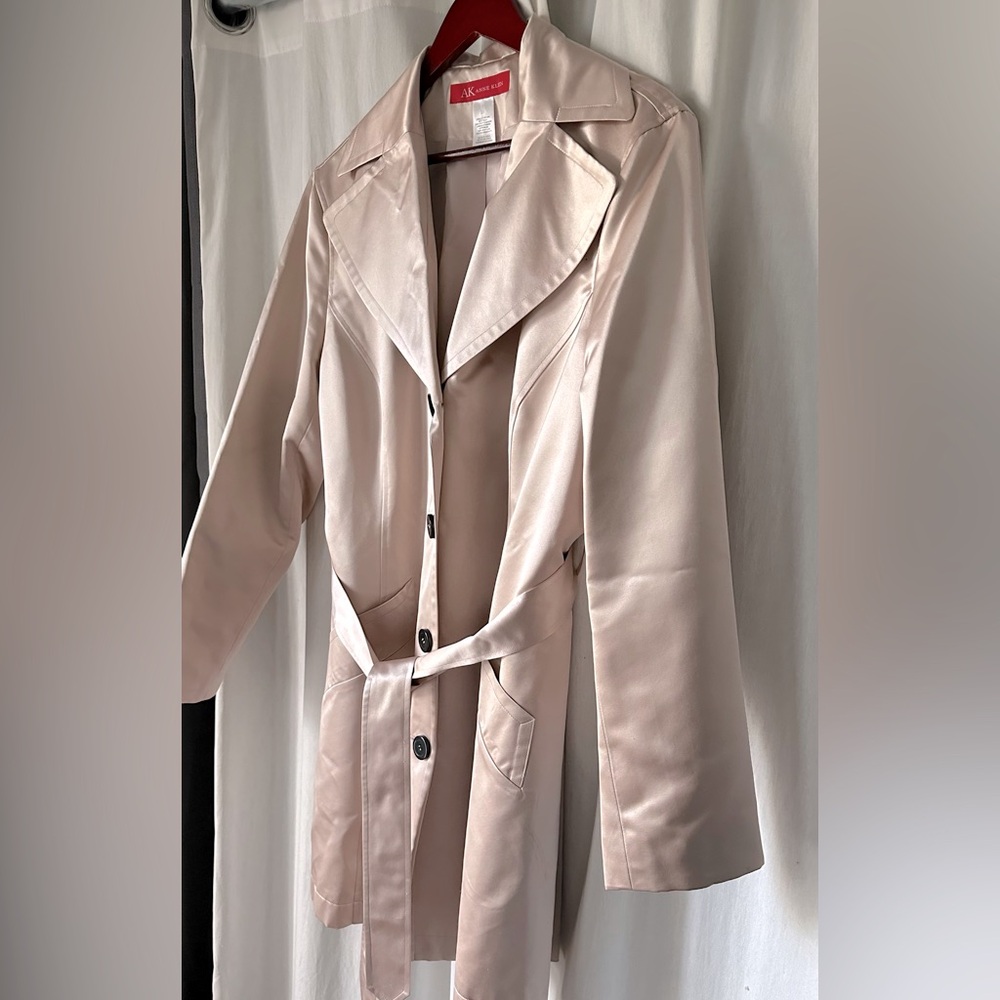 AK Anne Klein blush pink silk trench coat